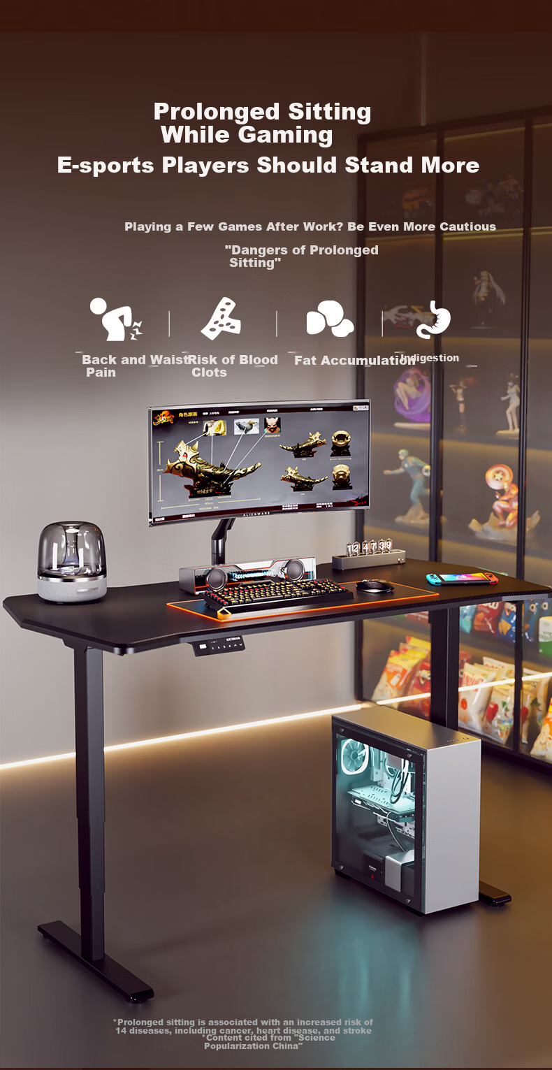 Loctek Black Warrior PRO Dual Motor Solid Wood Electric Adjustable Gaming Desk 1.4m Rubberwood 5