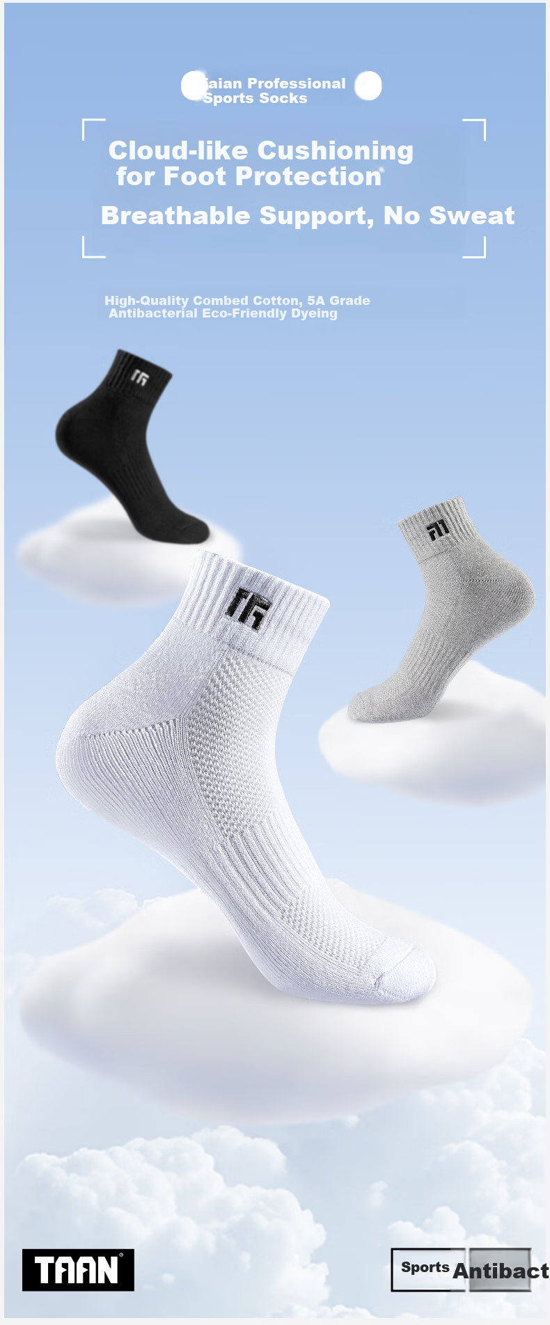 TaanTaan Antibacterial Odor-Resistant Towel Sole Breathable Short Sports Badminton Socks for Men T555 Mixed Colors 3 Pairs Pack 1