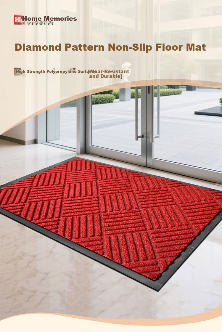 Jushi Yi Premium Red Entrance Door Mat Non-Slip Rubber Bottom PVC Foot Scraper Mat Diamond Pattern 60*90cm 1