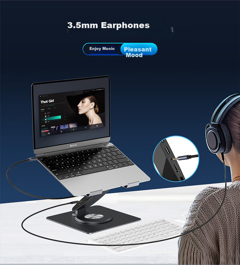 Hanzichen Laptop Stand with 8-Port Type-C Docking Station, Type-C 3.0 USB 3.0 Data Transfer, Foldable Adjustable Vertical Laptop Stand with Cooling Fan 8