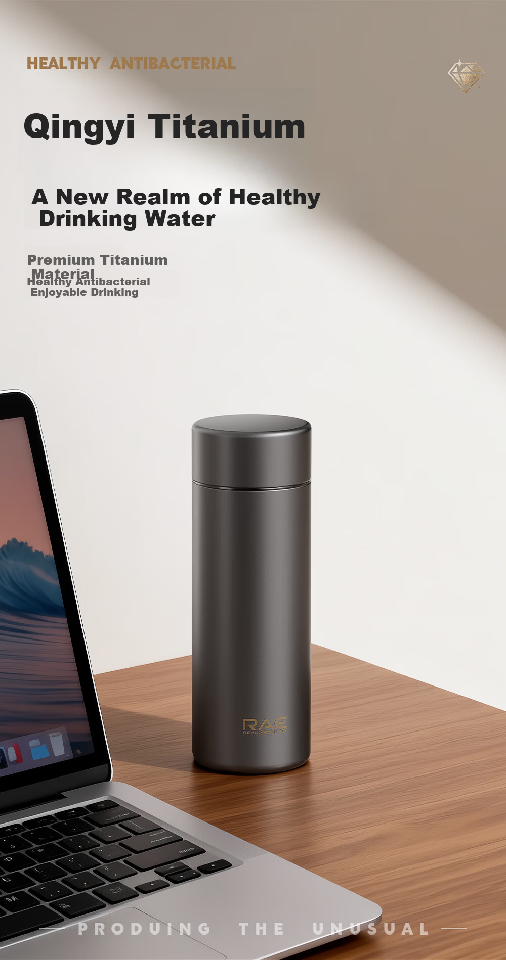 Ranye Custom Insulated Double-Layer Pure Titanium Fresh-Keeping Antibacterial Portable Rainbow Pink Thermos 480ml PQTB-505 1