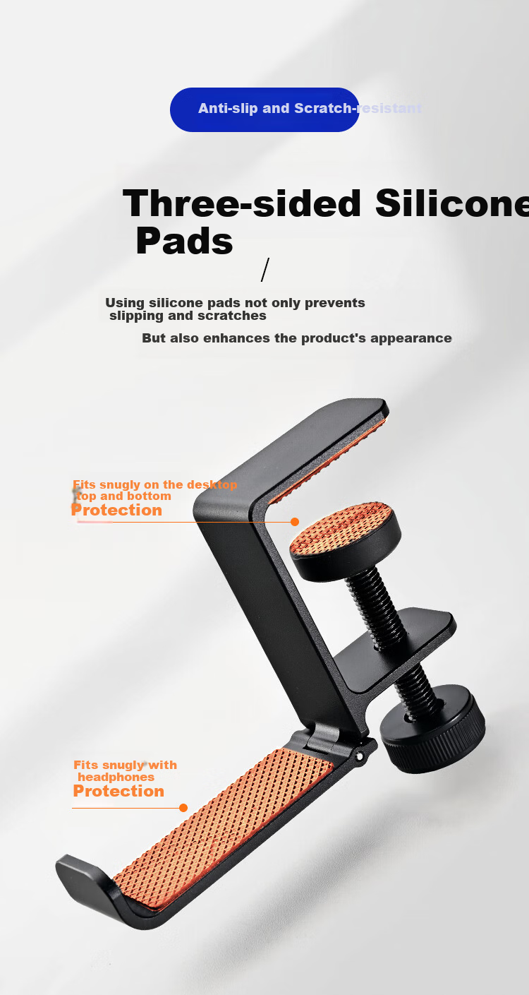 NVV Over-Ear Headphone Stand Multifunctional Gaming Device Storage Headset Hook Metal Clamp Desk Mount Compatible with ROG Razer Aluminum Alloy Foldable Black NG-3 4