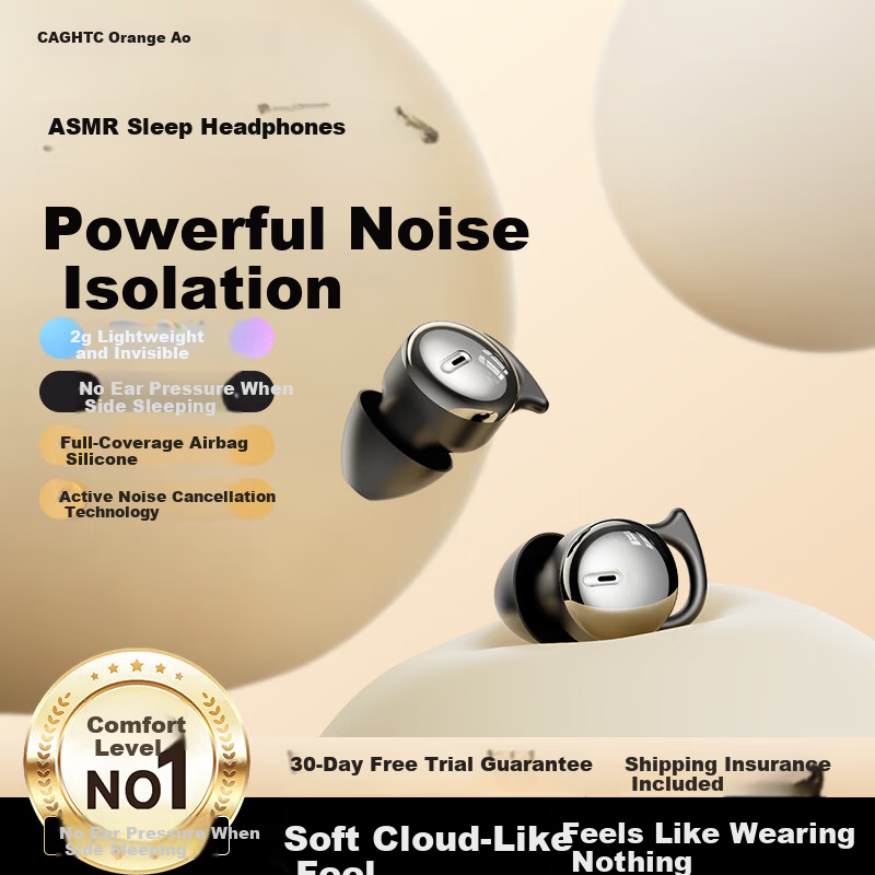 Chengao Sleep Headphones Deep Sleep Pod Bluetooth Earphones Wireless Noise-Cancelling Sleep Earplugs Invisible Compact Side-Sleeping Compatible S6 Black