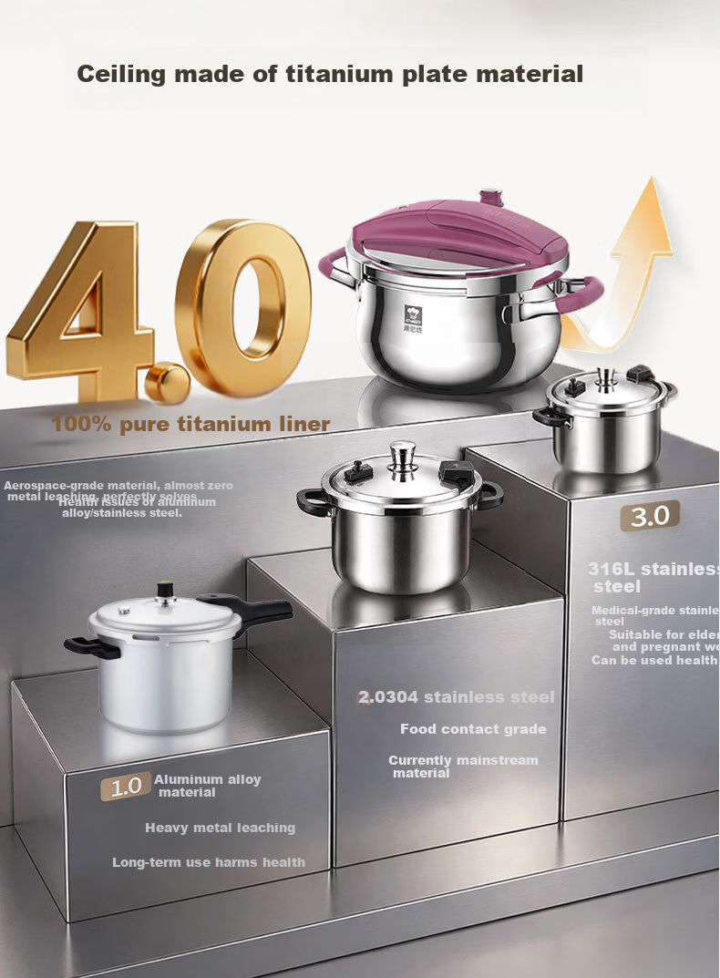 Kambach Pure Titanium Pressure Cooker High-Pressure Pot Household Explosion-Proof Single-Hand Open Large Capacity 5.8L Gas Stove Compatible 22cm 5