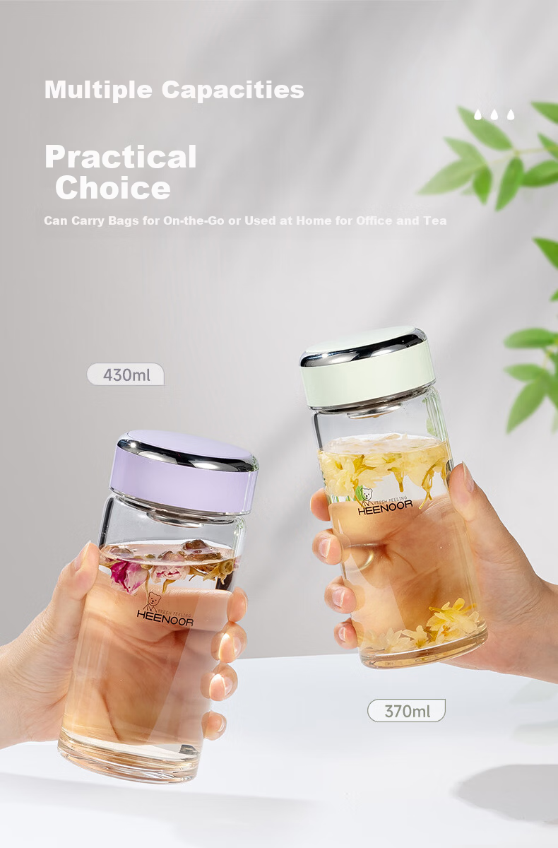Heenoor Single-Layer Glass Cup, 2026 New Floral Tea Cup, Transparent High-Value Water Cup for Women, Home Portable Tea Infuser Mug 9