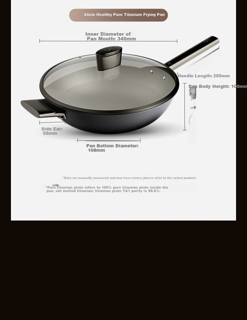 ASD Pure Titanium Wok Non-Stick 32cm Frying Pan Fluorine-Free Coating Gas and Induction Cooker Compatible 5