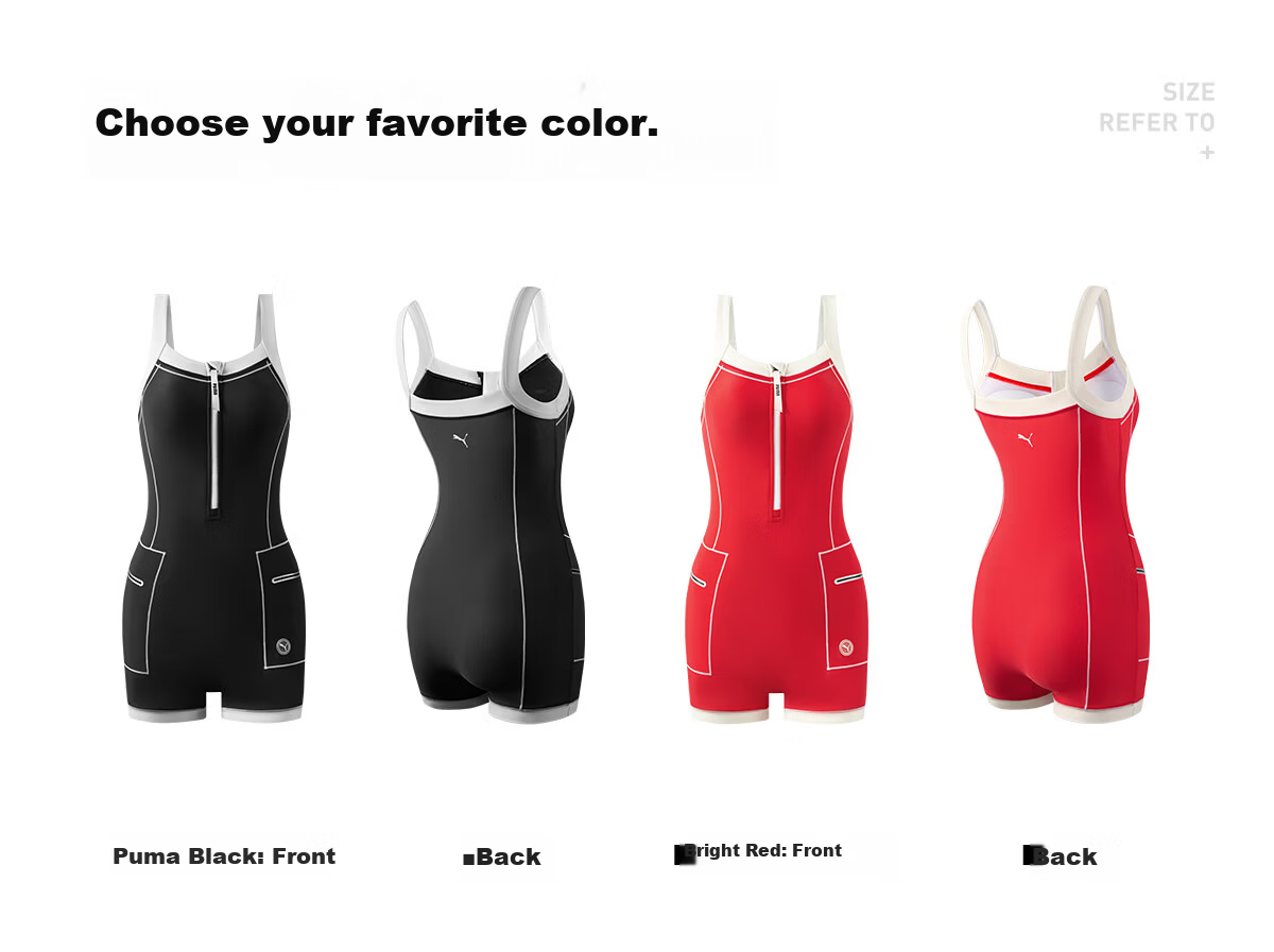 PUMA Women's One-Piece Square-Leg Swimsuit UV Protection Antibacterial Slimming Swimwear Spa Bathing Suit 19