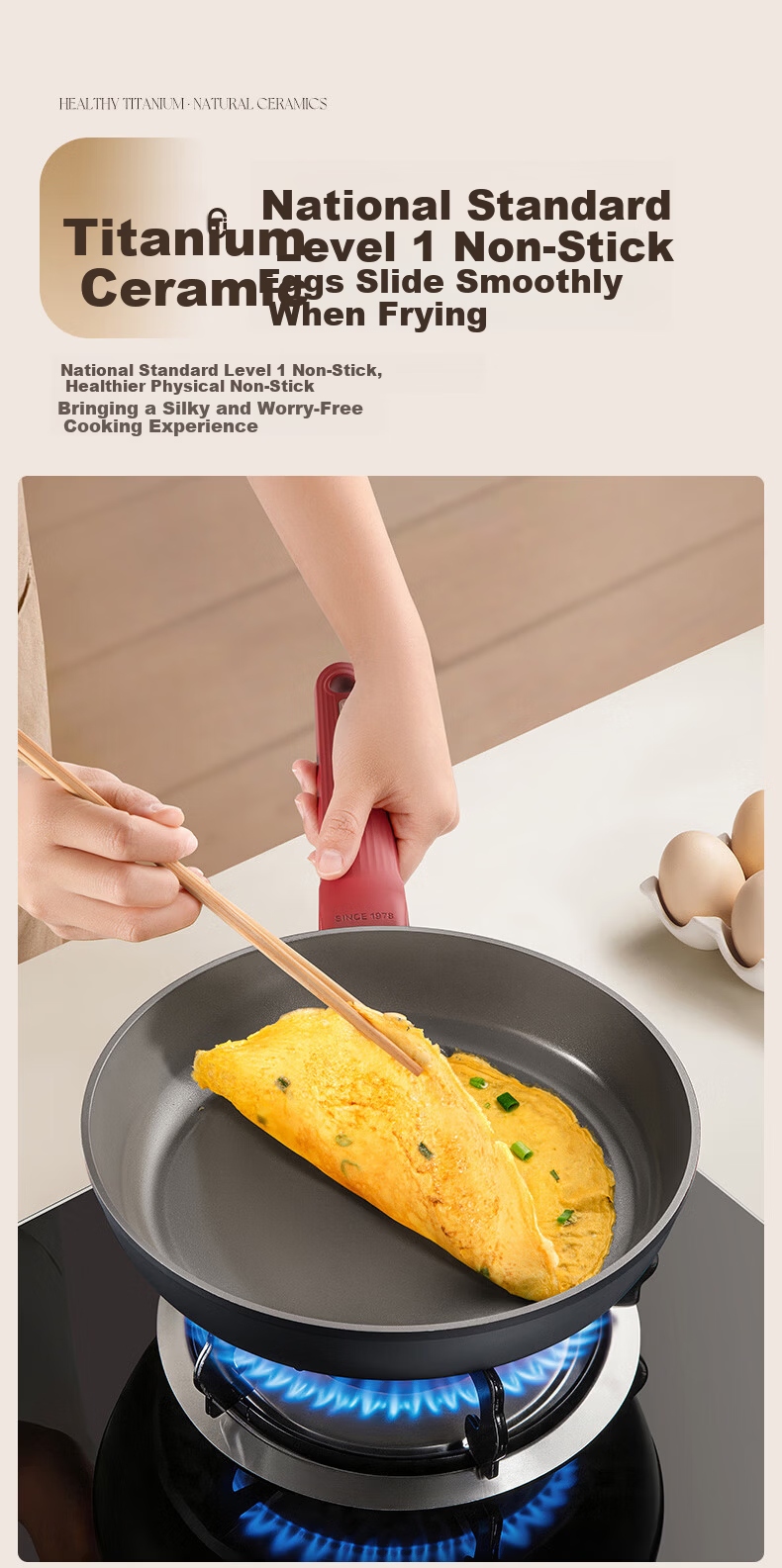 ASD Flat Frying Pan Non-stick Titanium Ceramic Coating 26cm Steak Egg Cooking Pan Compatible with Induction Cooker J1WJ 8