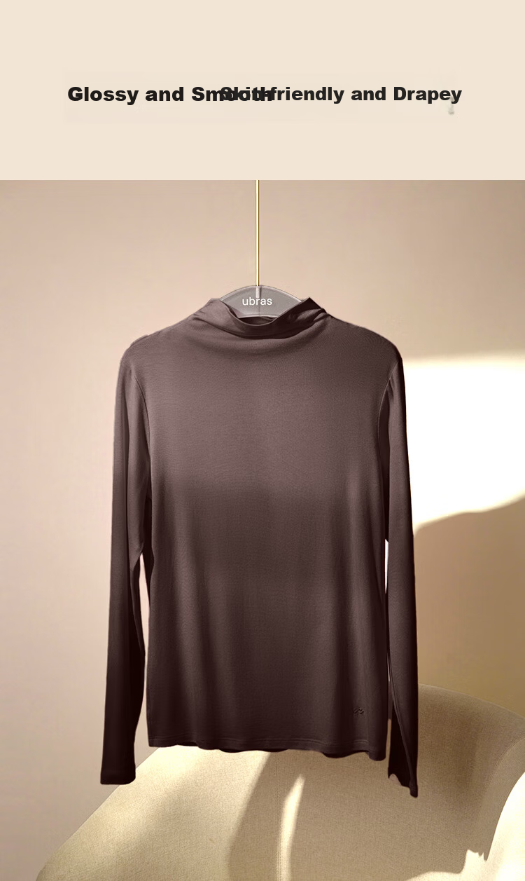 Ubras Liu Wen's Style Tencel Wool Blend Base Layer Women's Thermal Underwear Inner Wear Autumn Top, Plain White, Size L 5