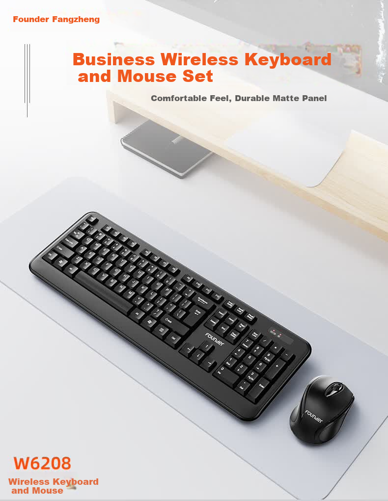 Founder W6202 Classic Black Ultra-thin Waterdrop Keycaps Wireless Keyboard and Mouse Set Lightweight Silent Office Business Keyboard and Mouse for Laptop and Desktop 1