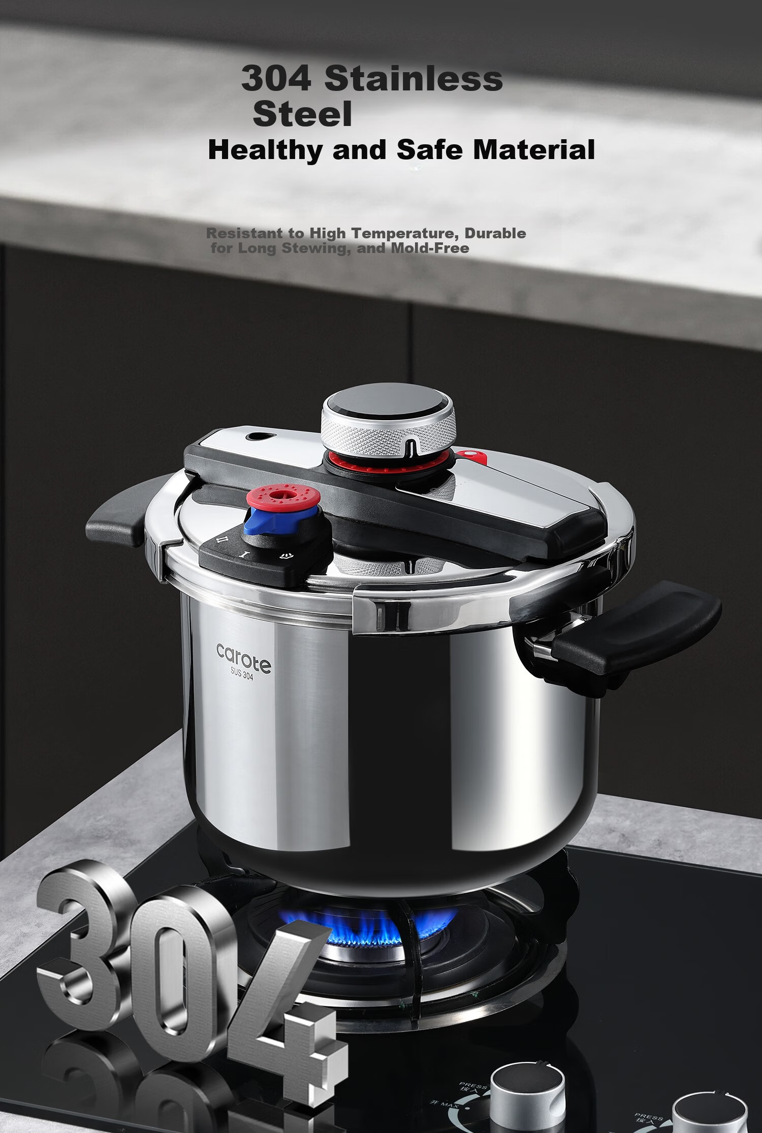 Carrot Small Household Pressure Cooker 304 Stainless Steel Single-Handed Explosion-Proof Pressure Cooker Compatible with Gas Stove and Induction Cooker 8
