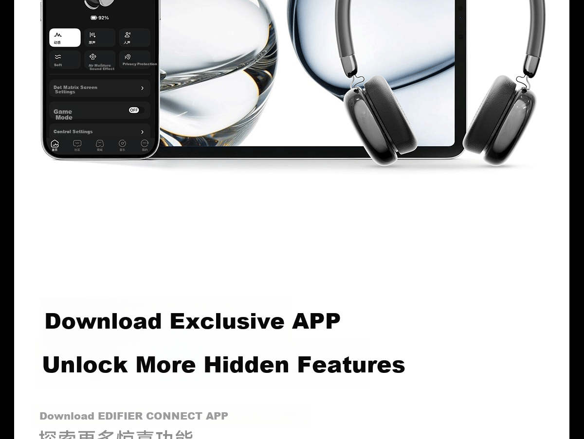 Edifier Auro Ace Over-Ear Wireless Bluetooth Headphones Trendy Screen Fashion Earphones Bluetooth 6.0 Wired and Bluetooth Dual-Mode Connection Compatible with Apple Huawei Xiaomi Obsidian Black 33