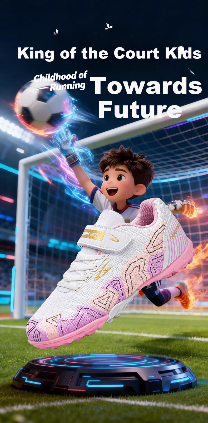 DEERWAY TF Studded Kids Soccer Shoes Boys Girls 6-12 Years Breathable Cushioning Training Match Shoes White Pink Size 30 1