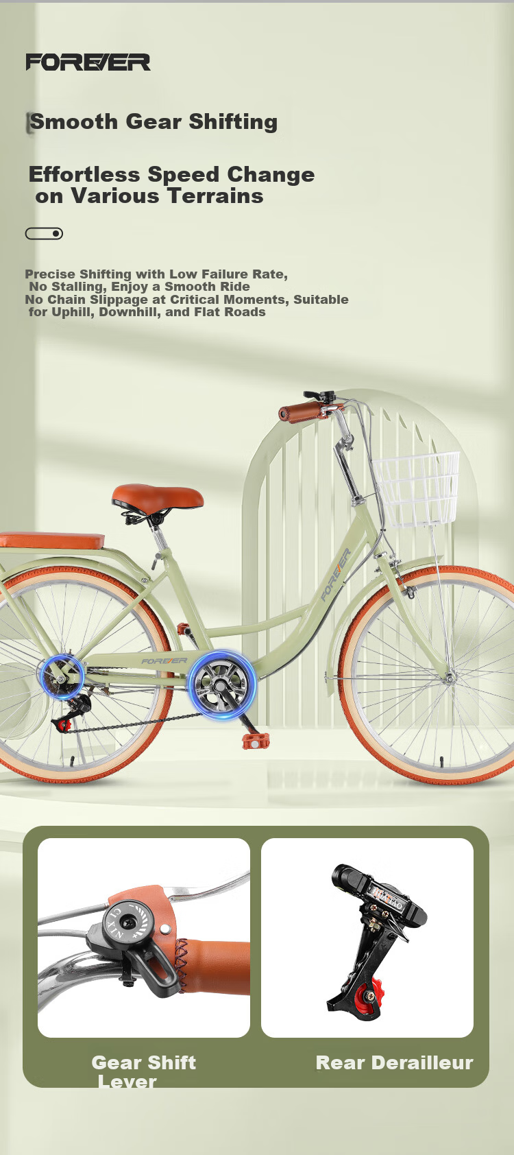 FOREVER City Bicycle Single Speed 24-inch Unisex Adult Youth Student Urban Casual Bike Pearl White 6