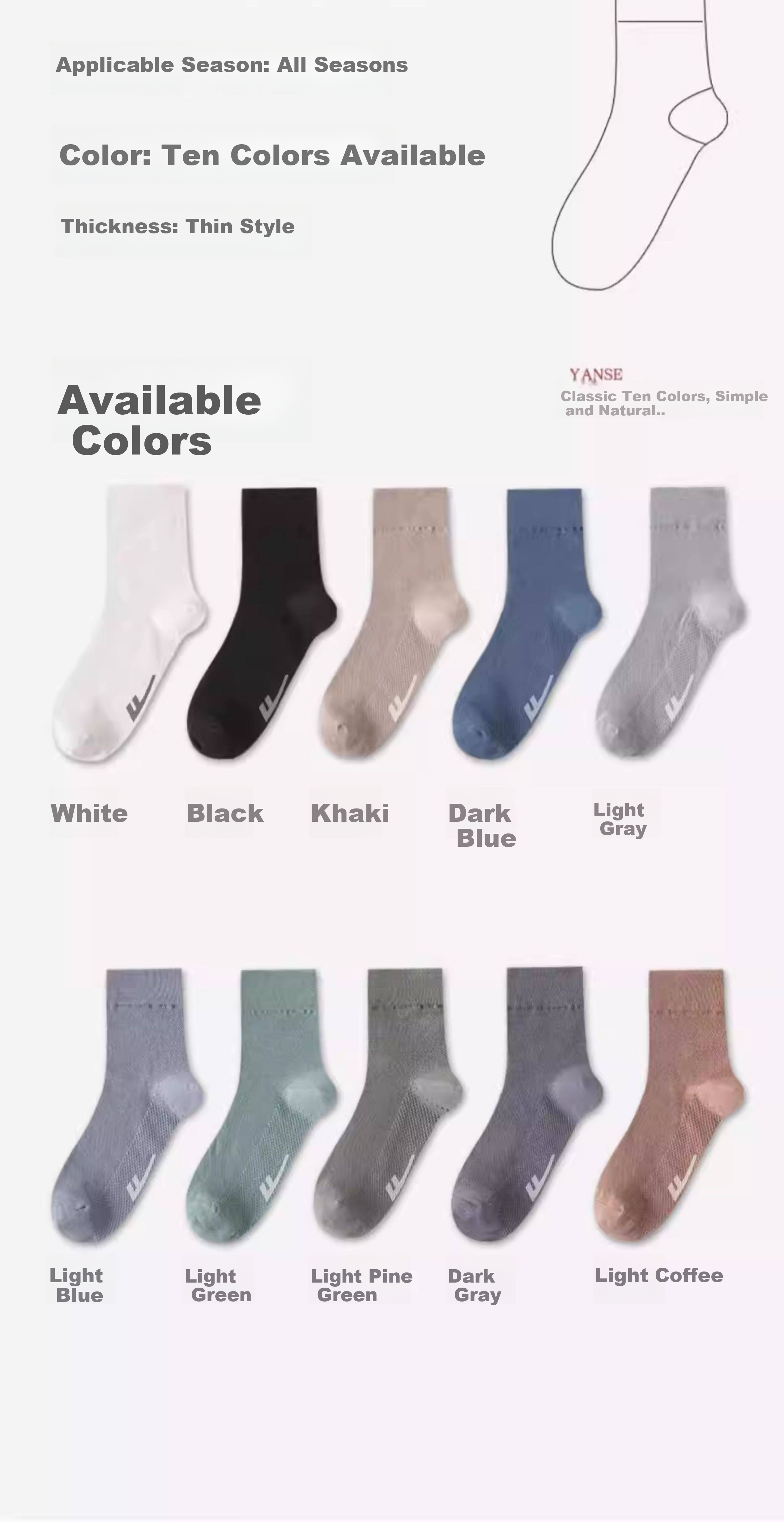 Warrior Men's Socks, Summer Thin Breathable Double-Sided Mesh Mid-Calf Socks, Xinjiang Cotton 7A Antibacterial Sweat-Absorbing Odor-Resistant Sports Socks 10
