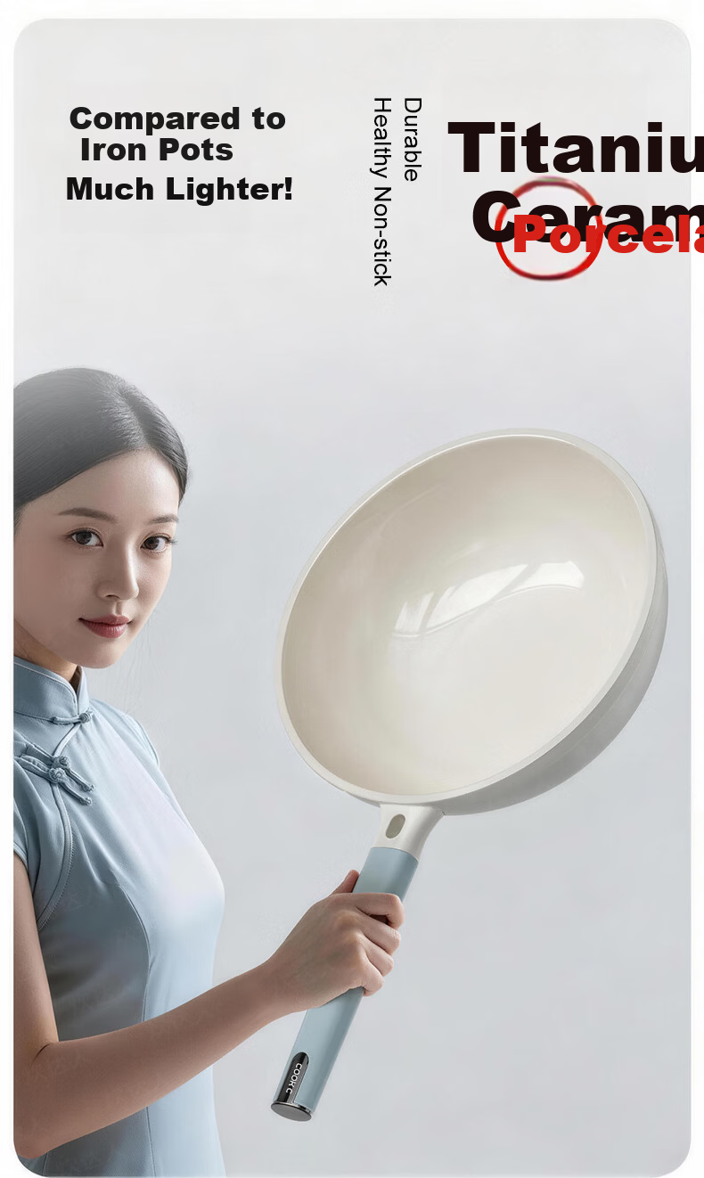 CHUI DA REN Titanium Extreme Rock Non-Stick Frying Pan Multi-Purpose Flat Bottom Stir-Fry Pan for Home Gas and Induction Cookers Durable 11