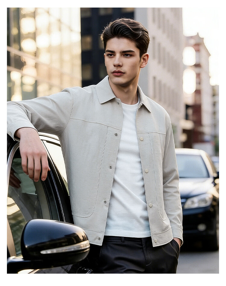 Caesar [Tencel Linen] Polo Collar Jacket Spring Summer Men's Workwear Solid Color Simple Breathable Casual Coat 7