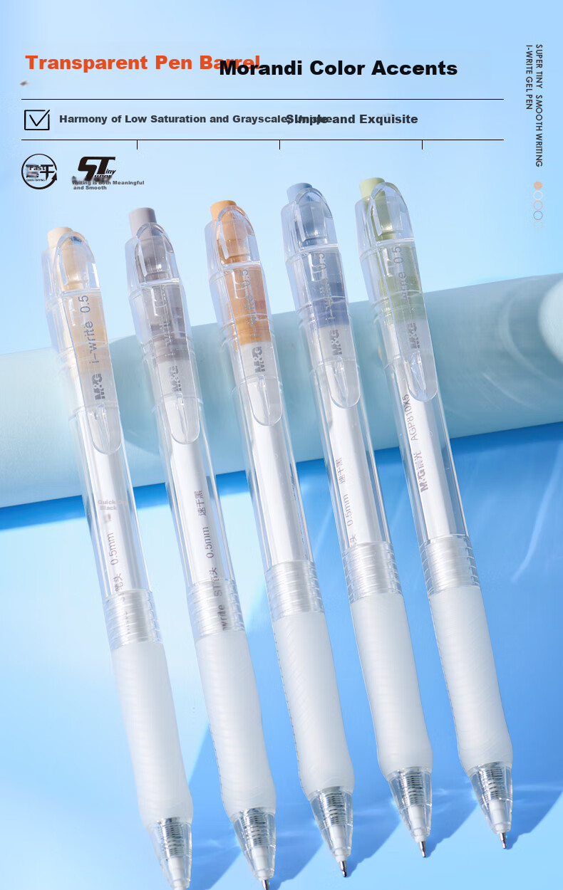 M&G i-write Quick-Dry Retractable Gel Pen 0.5mm Black Ink Student Exam Signature Pen ST Tip High-Quality 5pcs/Box AGP810X5 4
