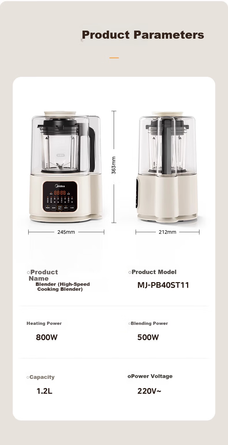 Midea High-Speed Blender, Soy Milk Maker for Home Use, Detachable And Washable, 1.75L Juicer, Quiet Operation, Food Processor for 3-5 People, High-Temperature Sterilization, MJ-PB1S1 13