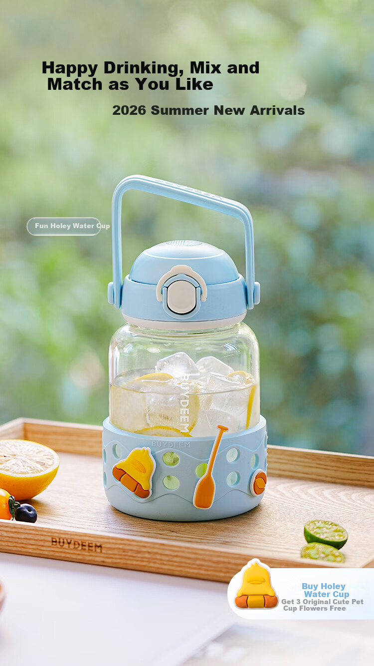 Buydeem Dotted Water Bottle Women's High-Value 2026 New Glass Straw Cup Large Capacity High-Temperature Resistant Men's Gift 1