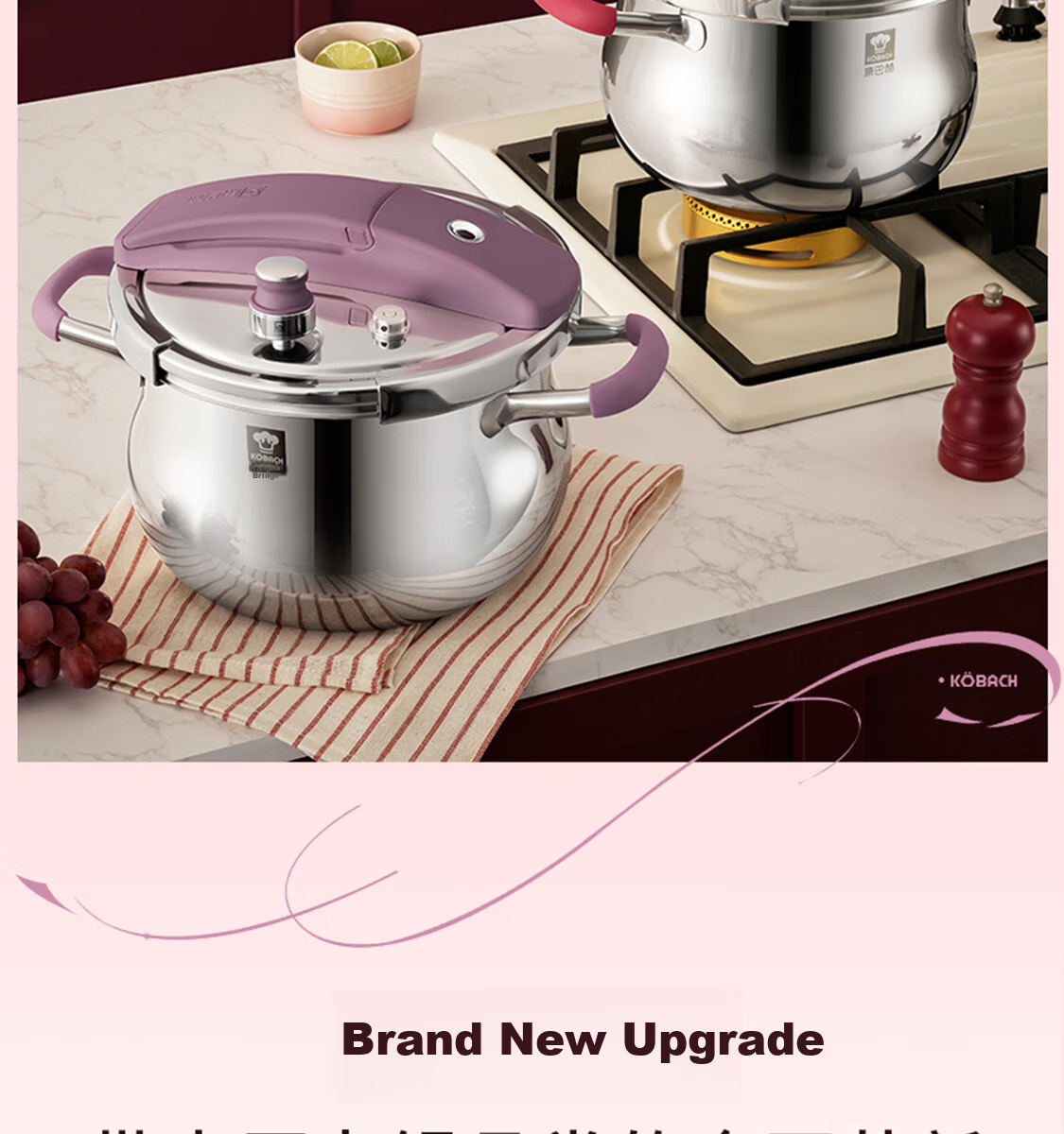 Kambach Pure Titanium Pressure Cooker Single-Handed Opening Multi-Safety Explosion-Proof Foldable Standing Lid Compatible with Induction and Gas Stoves 2