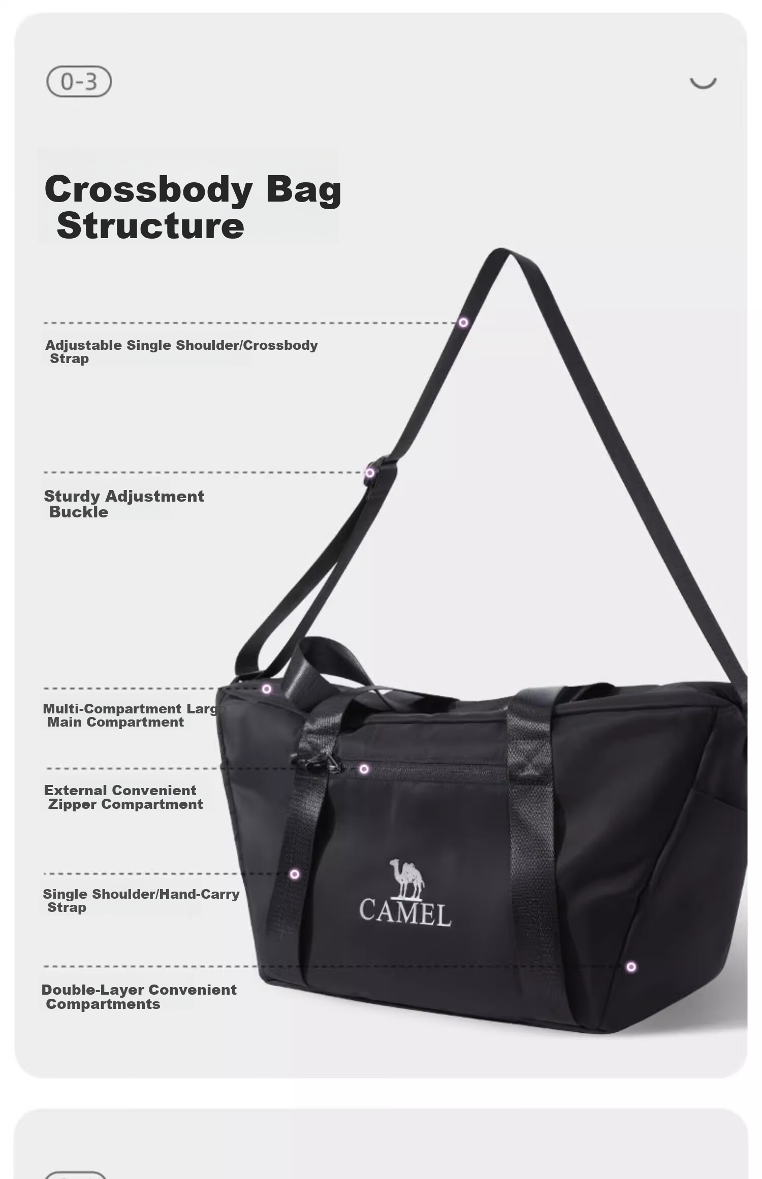 CAMEL Large Capacity Travel Bag Carry-on Tote Gym Shoulder Crossbody Bag 575B67L3022 Haze Purple One Size 5