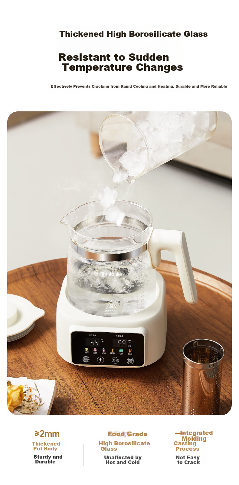 Ankale Full Glass 0 Glue 0 Coating 0 Seam Electric Ceramic Health Pot Stewing Integrated Multifunction Fully Automatic Constant Temperature Pure Glass Baby Milk Warmer 24-Hour Insulation AJL-DT02 4