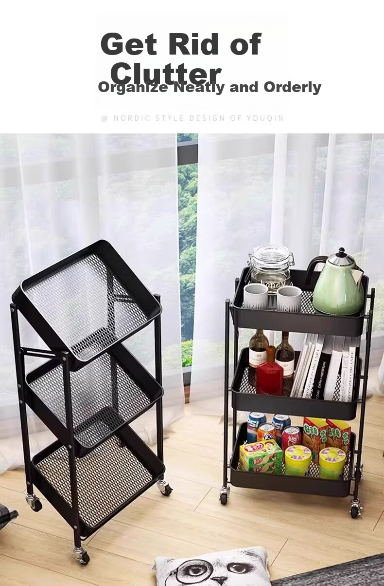 Jiaodu Folding Small Cart Multi-Layer Kitchen Storage Rack Multifunctional Floor Trolley Fruit and Vegetable Basket Organizer 3