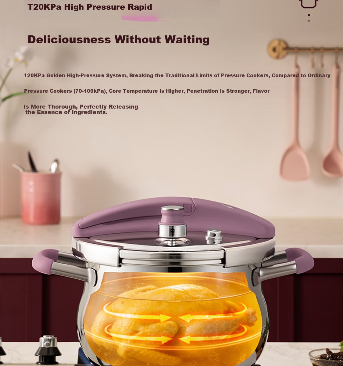 Kambach Pure Titanium Pressure Cooker Single-Handed Opening Multi-Safety Explosion-Proof Foldable Standing Lid Compatible with Induction and Gas Stoves 8