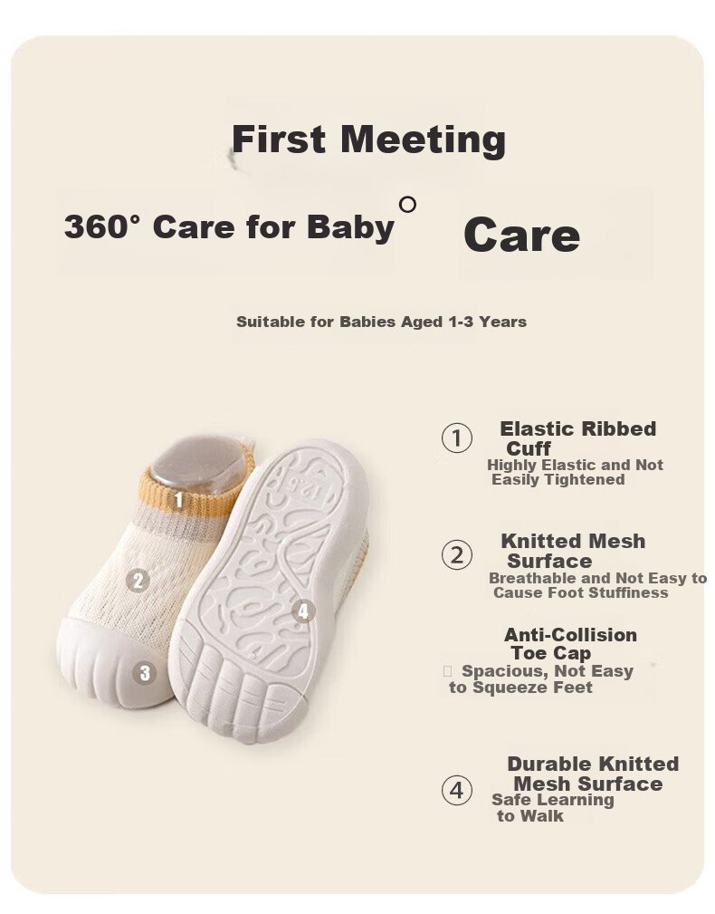 Aibaoshi Baby Floor Socks Spring And Autumn Infant Socks Toddler Walking Shoes Children's Cooling Pre-Walking Shoes Early Education Socks Yellow 12.5cm T146 2