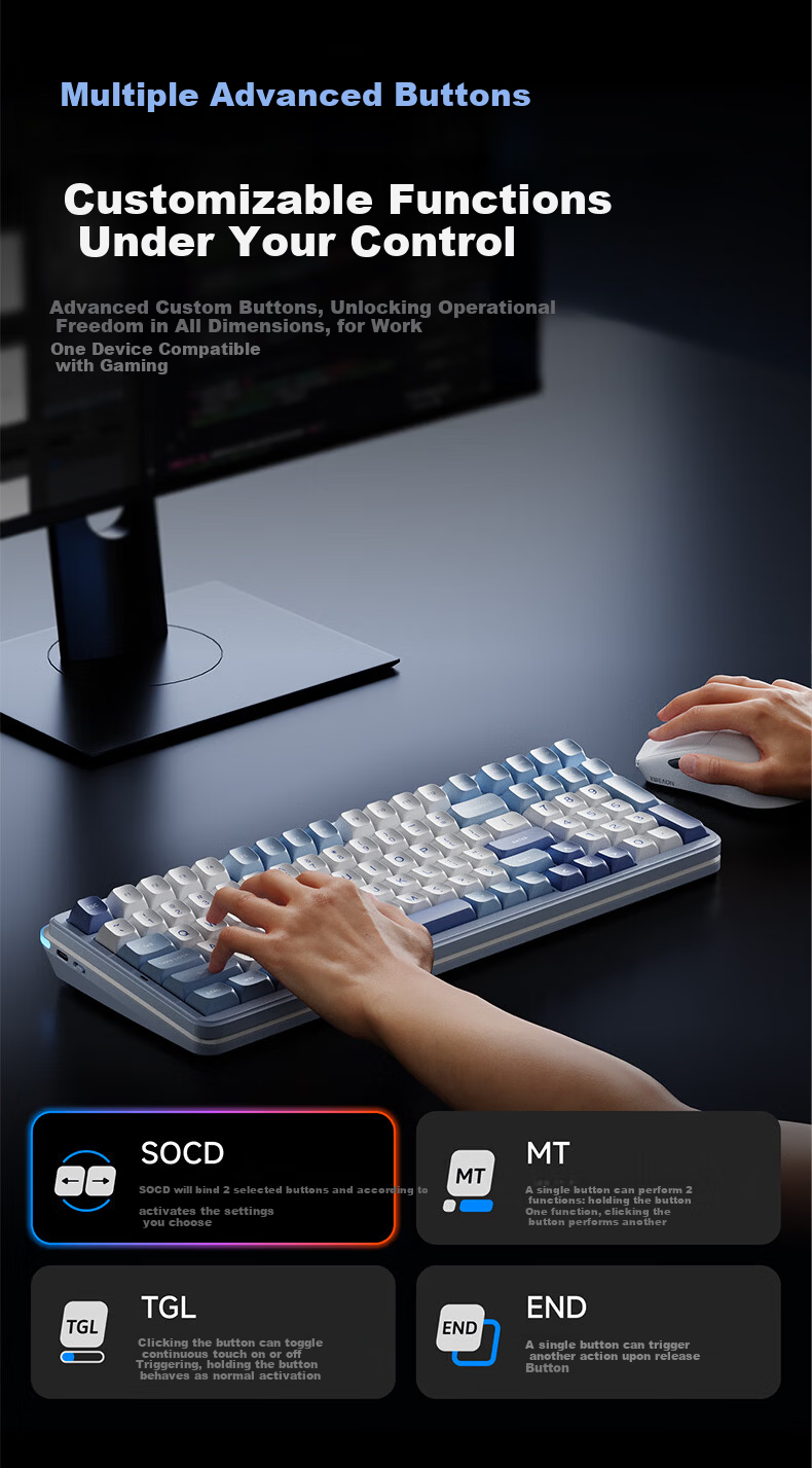 EWEADN ES98 Wireless Custom Mechanical Keyboard Wired Bluetooth Tri-Mode Gaming Office Dual 8K Report Rate Gasket Structure Hot-Swappable Full-Key Laptop Peripheral 4