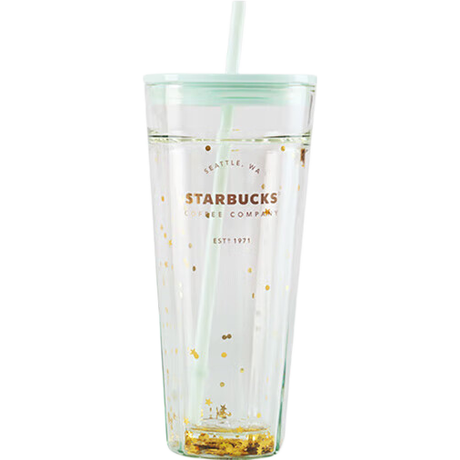 Starbucks Double-Walled Glass Straw Cup 591ml Mint Green Sliced Coffee Mug Tea Cup Student Christmas Gift