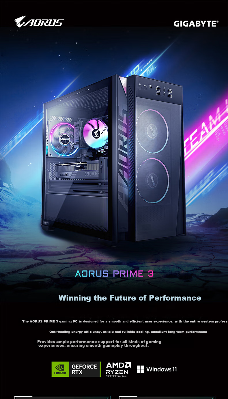 GIGABYTE AORUS PRIME5 Deep Learning Video Editing Rendering Design Gaming Lobster OpenClaw PC 9800X3D/RTX5070Ti/32GB/2TB 2