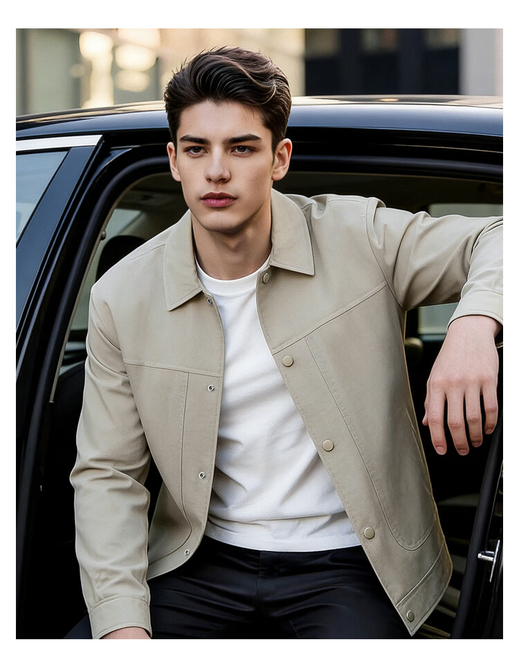 Caesar [Tencel Linen] Polo Collar Jacket Spring Summer Men's Workwear Solid Color Simple Breathable Casual Coat 5