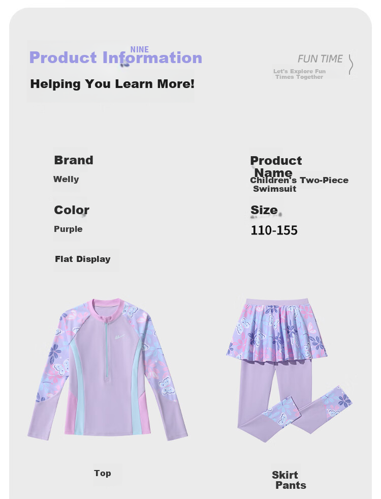 Warrior Kids Girls Two-Piece Swimsuit Long Sleeve Long Pants Quick-Dry Sun Protection Training Set 36224HZ2K 110 Purple 6