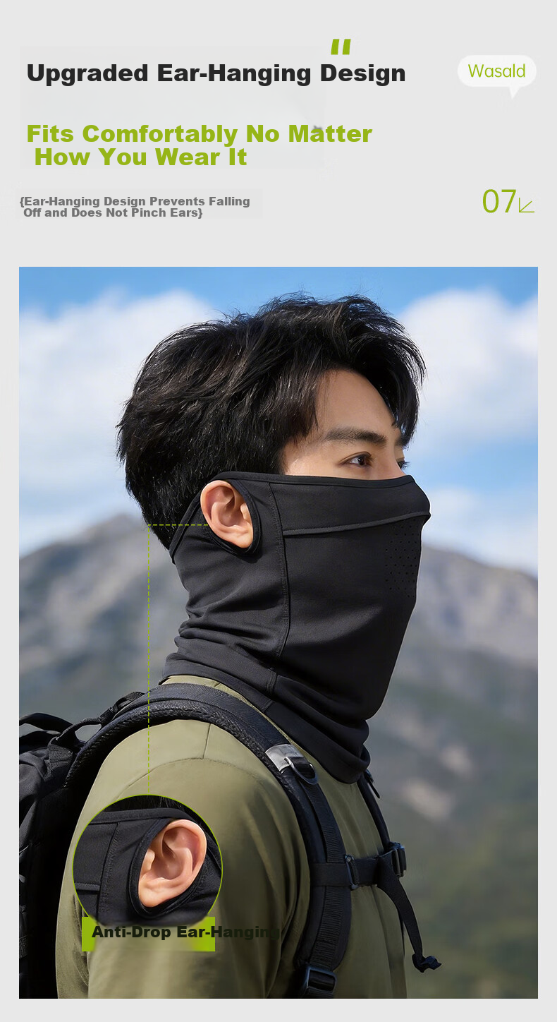 XTEP Sun Protection Face Mask Ear-Hook Cycling Neck Gaiter for Men, Full Face Windproof Dustproof UV Protection Mountaineering Gear 19