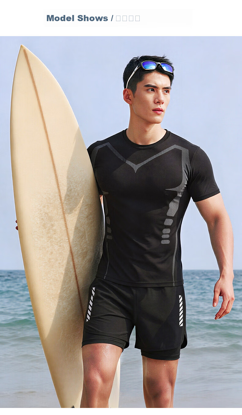BURUITE Men's Swimwear Set Swim Trunks Anti-Embarrassment Boxer Briefs Summer Full-Body Top Hot Spring Gear 7