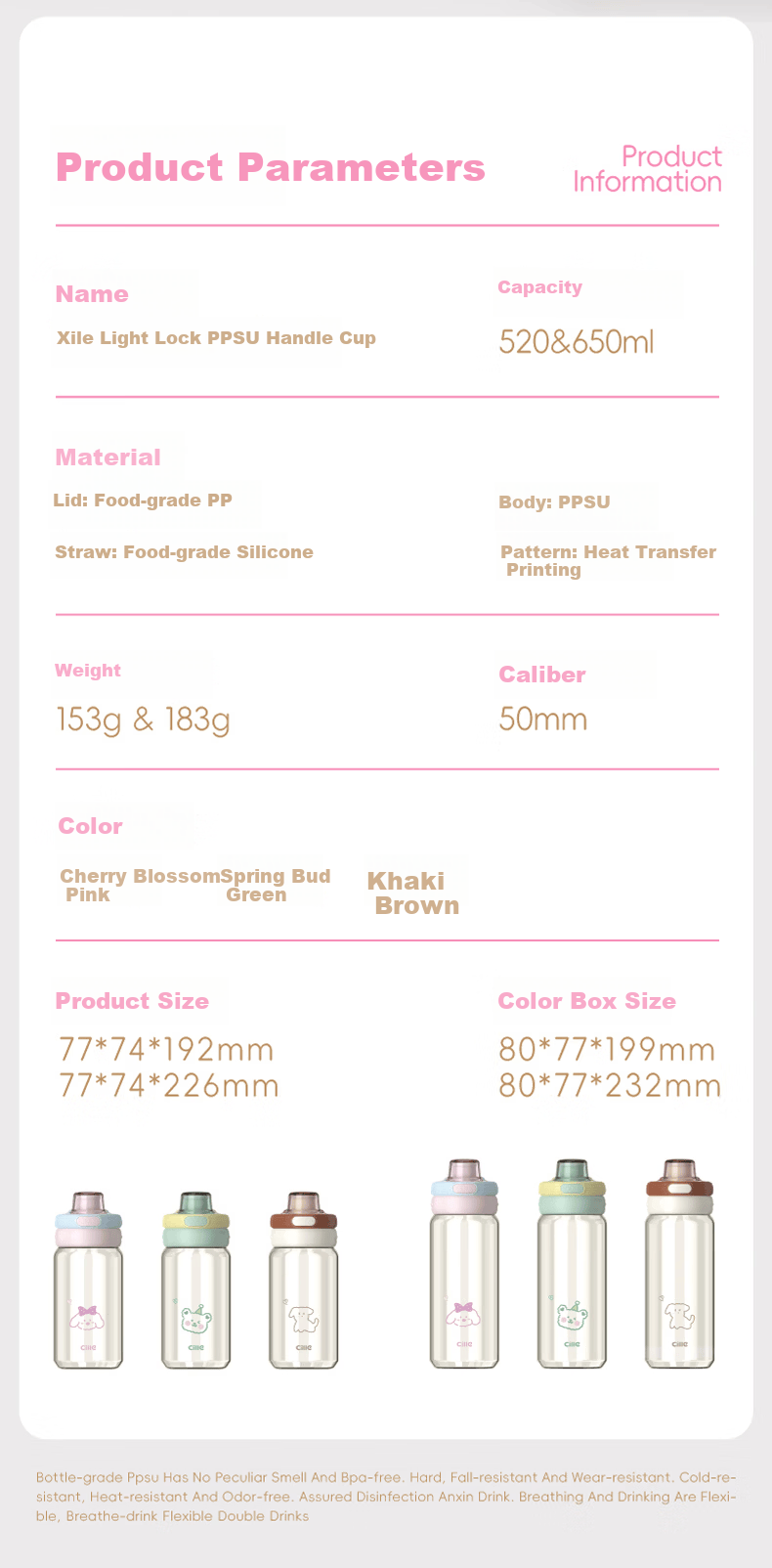 Cille Large Capacity PPSU Health Material Straw Cup Baby Bottle Grade Student School Sports Direct Drinking Cup 11