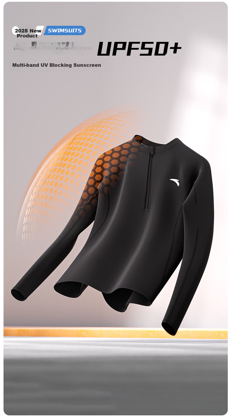 ANTA Men's Long Sleeve Swim Shirt Quick-Dry Anti-Embarrassment Professional Hot Spring Zip-Up Surfing Swimwear XL 5