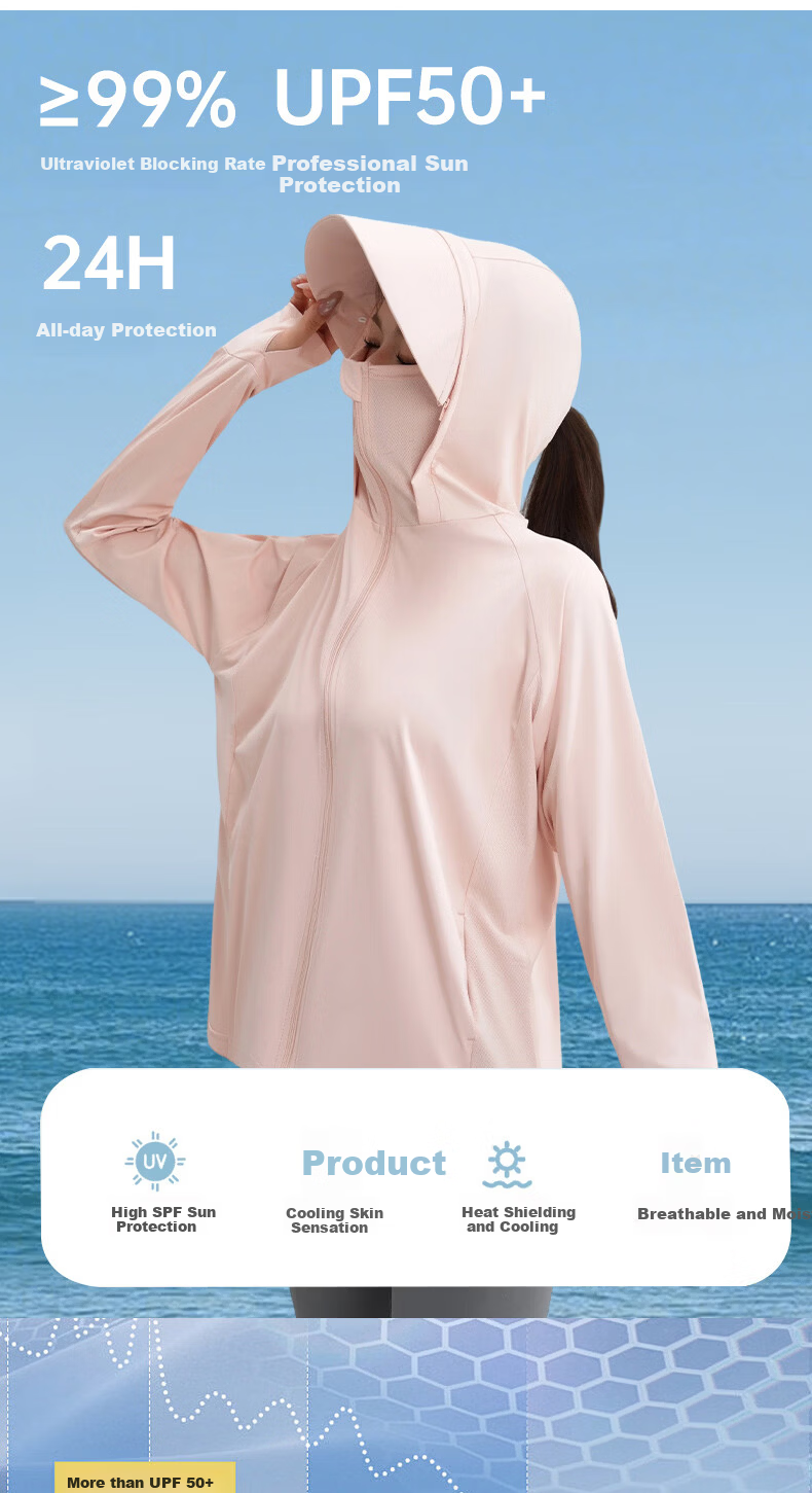 LangSha Women's Sunscreen Jacket Spring Summer Ice Silk Cooling UV Protection Breathable Comfortable Outdoor Skin Jacket 543 3