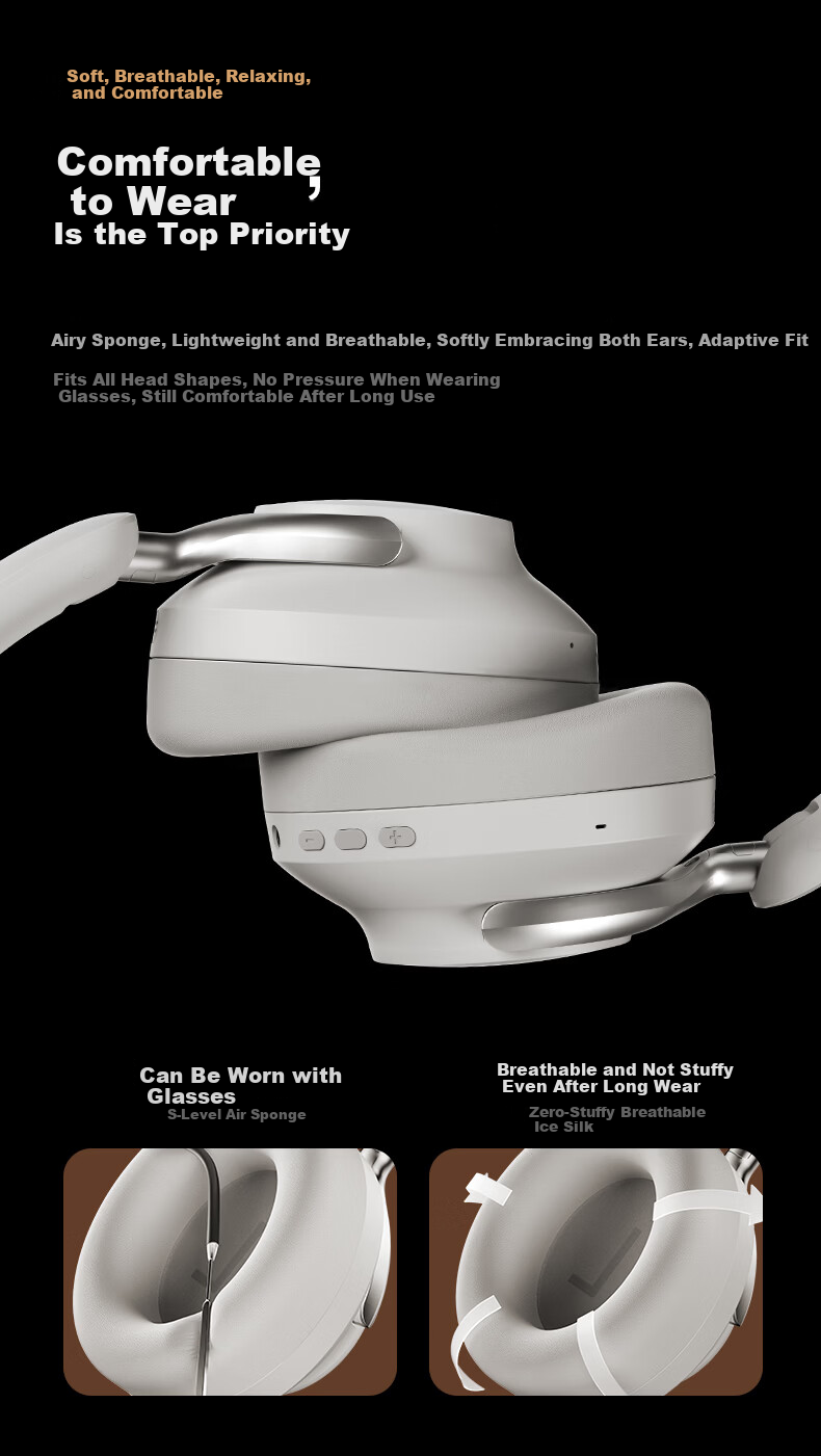 Mishua Awakening MAX [LHDC Certified | Ultra-Long Battery Life] AI Bluetooth Over-Ear Noise-Cancelling Gaming Headphones with Superior Sound Isolation for Apple and Huawei Phones 6