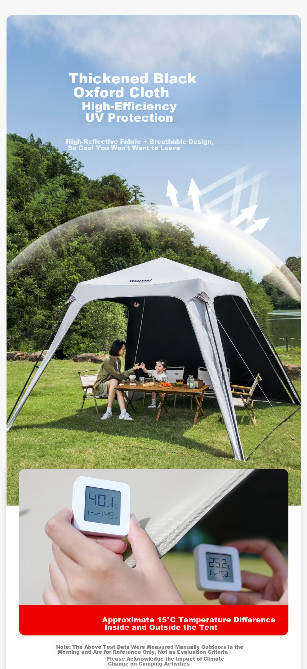 Westfield Outdoor Self-Standing Quick-Open Dome Canopy Tent for Camping, Park Picnic, Rainproof, Blackout Sunshade Shelter 7