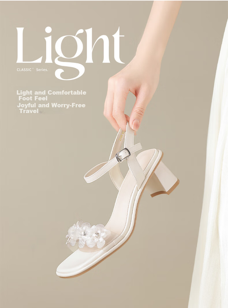 ZHR Women's Summer Sandals Fairy Style Thick High Heels Open Toe One-Strap Shoes with Skirt KN139 Beige Size 35 5