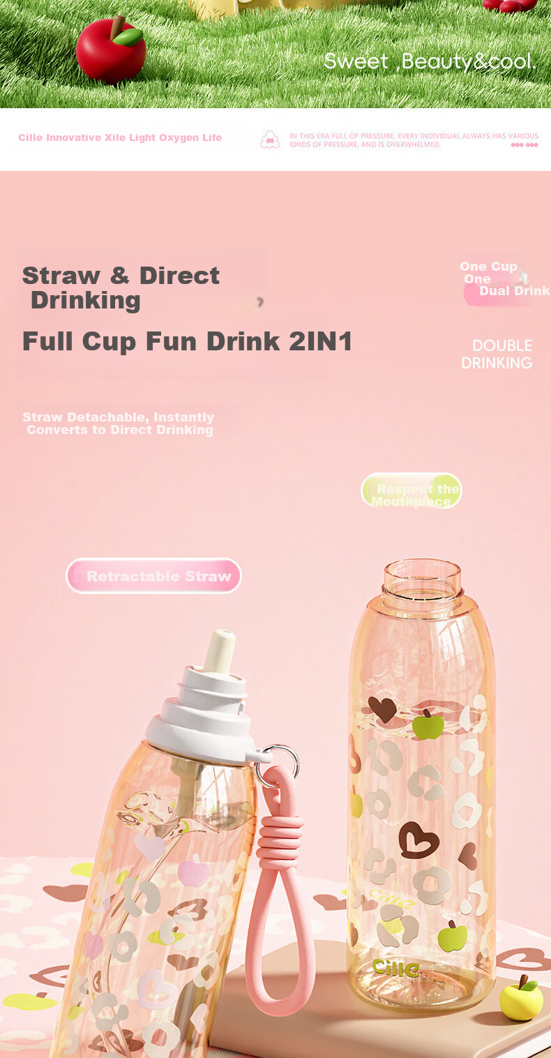 Cille Large Capacity Student Straw Cup Baby-Grade PPSU High Temperature Resistant Odorless Plastic Fitness Sports Straw Cup 9