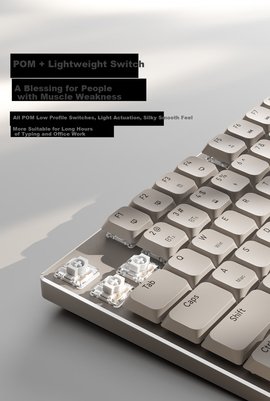 AUSDOM Airkey98 V3 Low-Profile Mechanical Keyboard Wireless Bluetooth Tri-Mode Silent 101-Key Slim Office Keyboard Compatible with Mac/Win Xiaoshun - White [Linear Clear Switch] 5