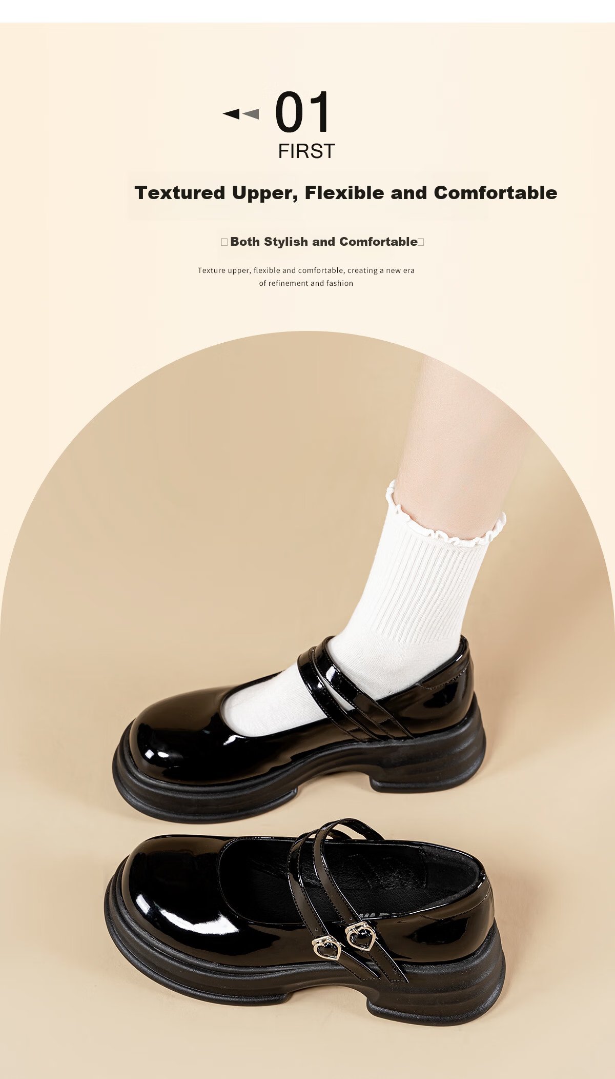 Warrior Mary Jane Women's Shoes New Spring Thick Sole French Style Loafers Versatile School Style Black JK Leather Shoes Black 39 5