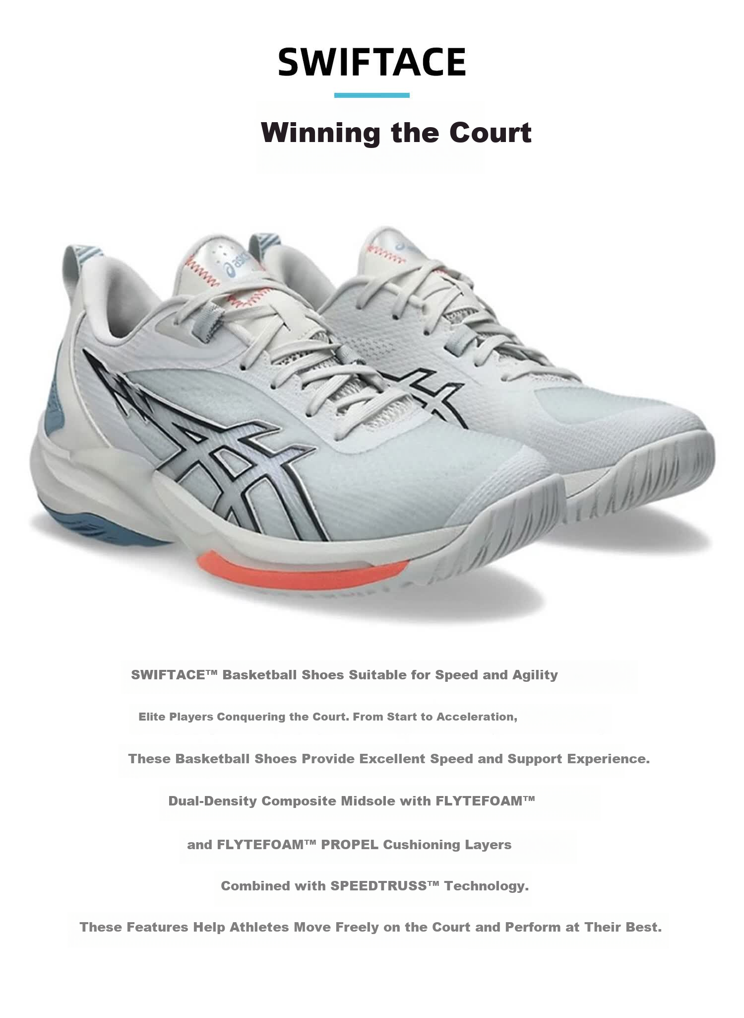 ASICS Men's Basketball Shoes SWIFTACE Durable Non-Slip Cushioning 26AW 1063A114-700 Size 42 1