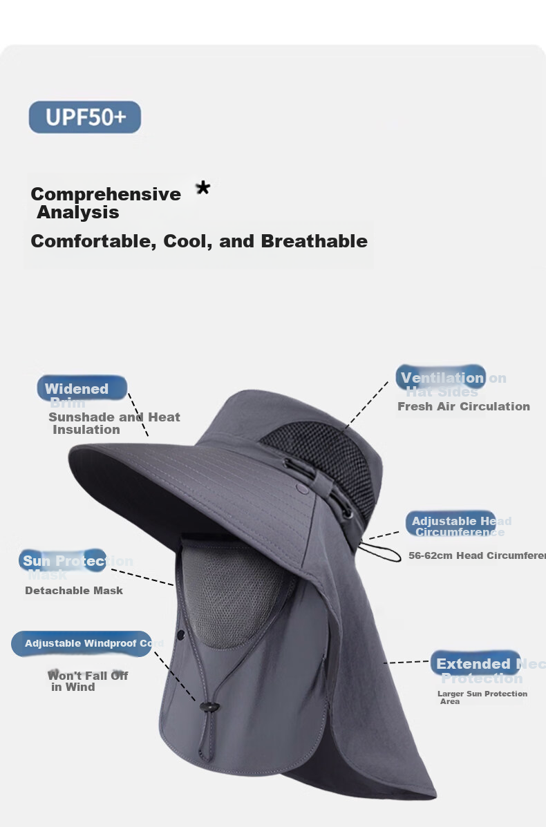 HAOGUAN Men's Summer Sunshade Hat Large Head Circumference Sun Protection Outdoor Fishing Sun Hat Wide Brim Mountaineering Bucket Hat 4