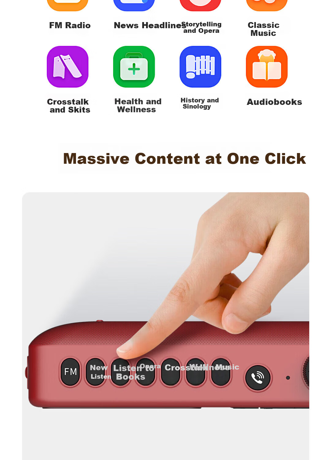 Xiaodu Elderly Companion Device Portable Outdoor Charging Card Smart FM Radio Senior Phone Voice On-Demand Massive Audio Resources Gift for Parents Family Elders Red 7