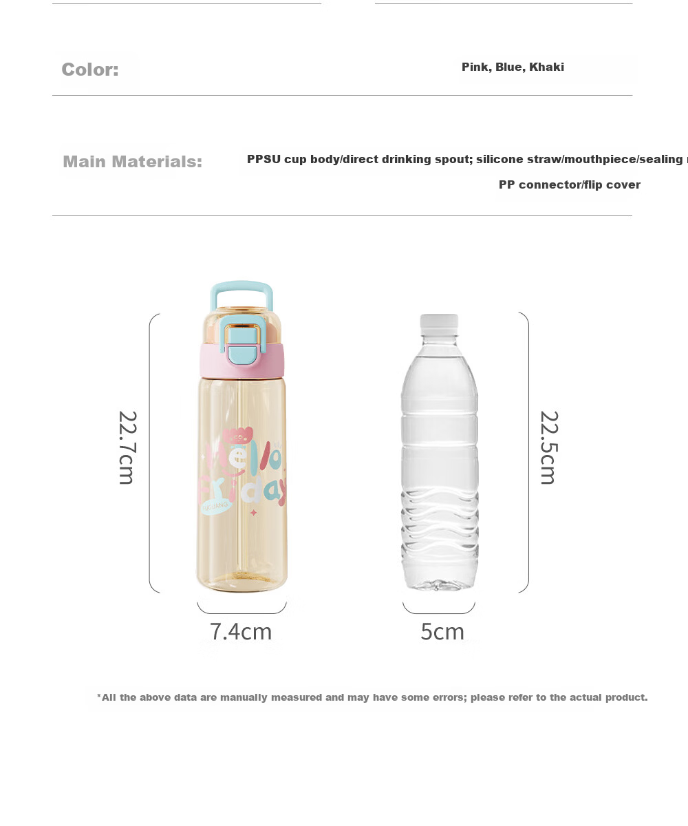 Fuguang Kids Straw Cup Girls Summer PPSU Plastic Water Bottle Dual Drinking Cup Student High-Value Large Capacity Sports Water Bottle 32